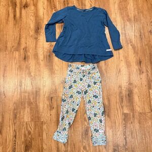 RuffleButts Kids Girls 4T Teal Peplum Tunic and Floral Ruffle Leggings Set 2pc